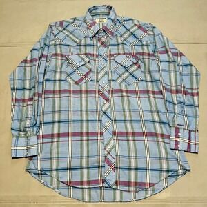 Ruddock Shirts Men Plaid Pearl Snap Western Cowboy Shirt Blue Rockabilly Rodeo-L